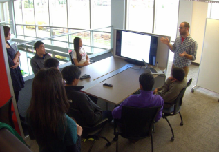 Students discussing a school research project